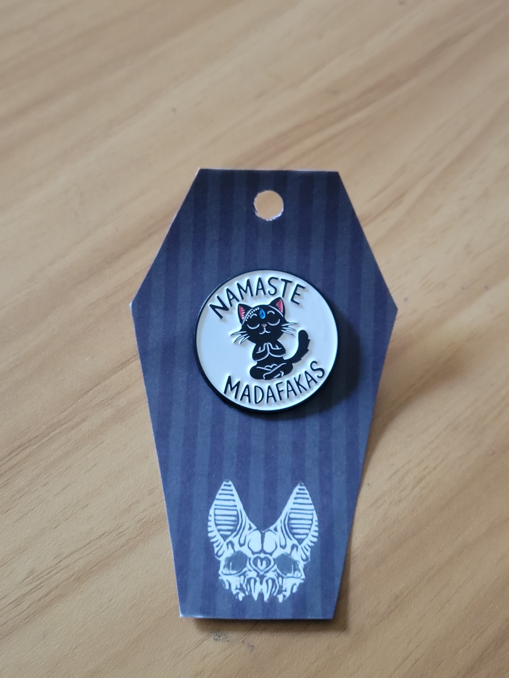 💀NEW💀Hand Crafted Black and White Cat 'Namaste Madafakas' Brooch